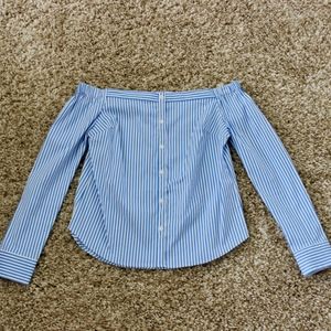 Blue & White Stripped Off The Shoulder Top